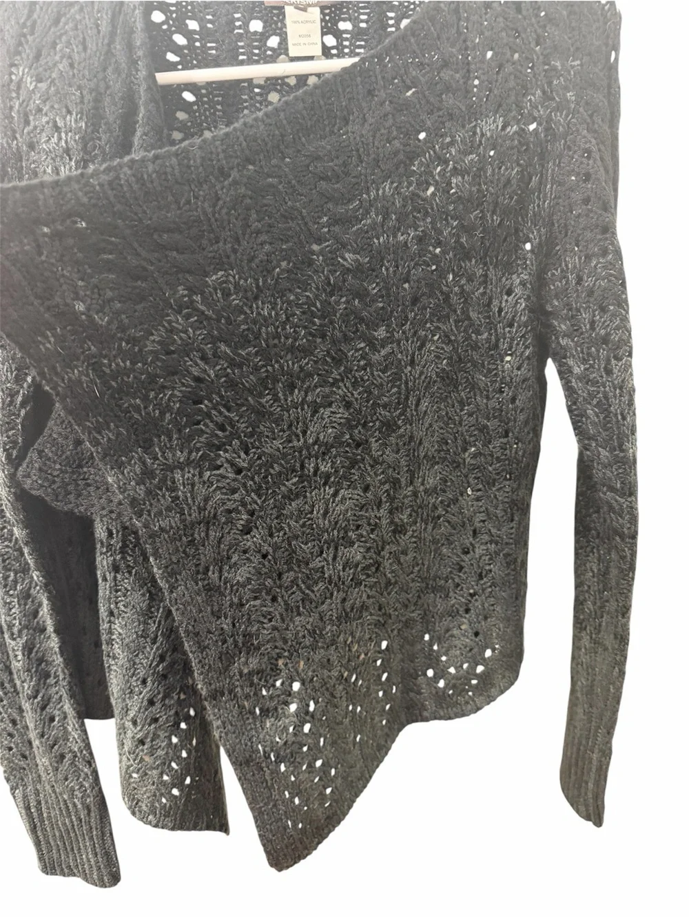 Women's Black and Charcoal Open Knit waterfall Cardigan Sweater! Size small!